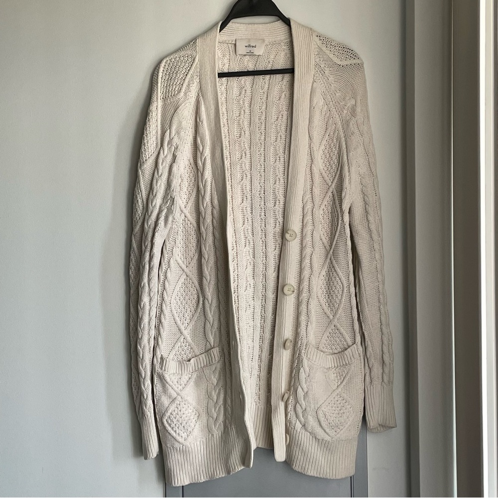 ARITZIA WILFRED Anya Cozy Cream Cable Knit Cardigan